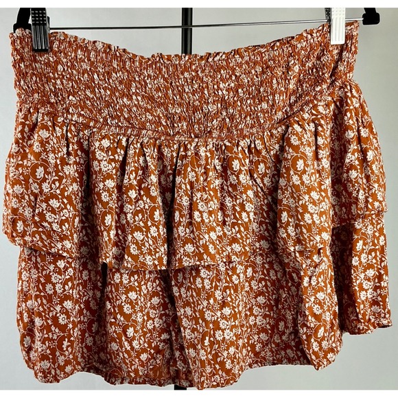 Dizzy Lizzy Ruffle Mini Skirt Smocked Waist Floral Print Copper XL - Picture 1 of 7